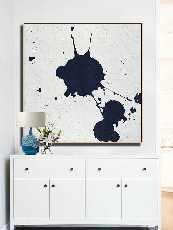 Abstract Painting Extra Large Canvas Art,Minimalist Navy Blue And White Painting,Abstract Painting On Canvas